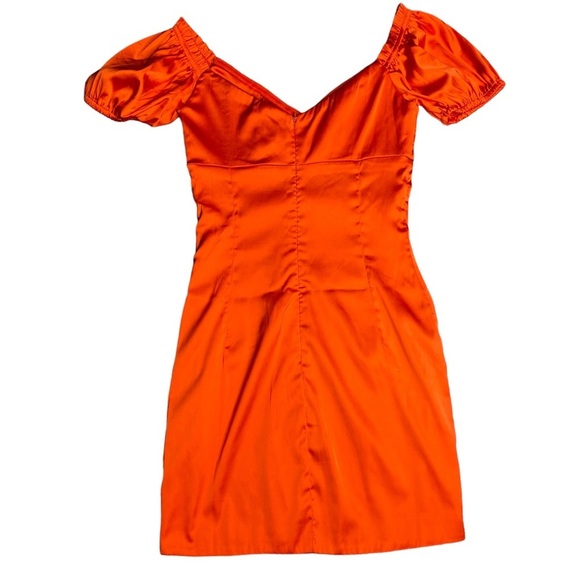 Oh Polly Infinite Love Puff Sleeve Satin Mini Dress Orange - Picture 5 of 5